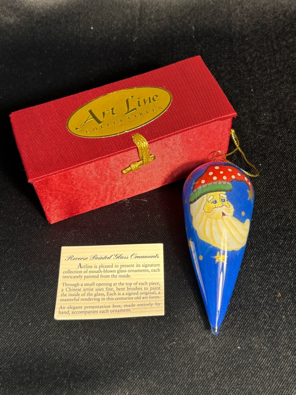 ARTLINE Reverse Painted Glass Teardrop Moon-shaped Santa Christmas Ornament